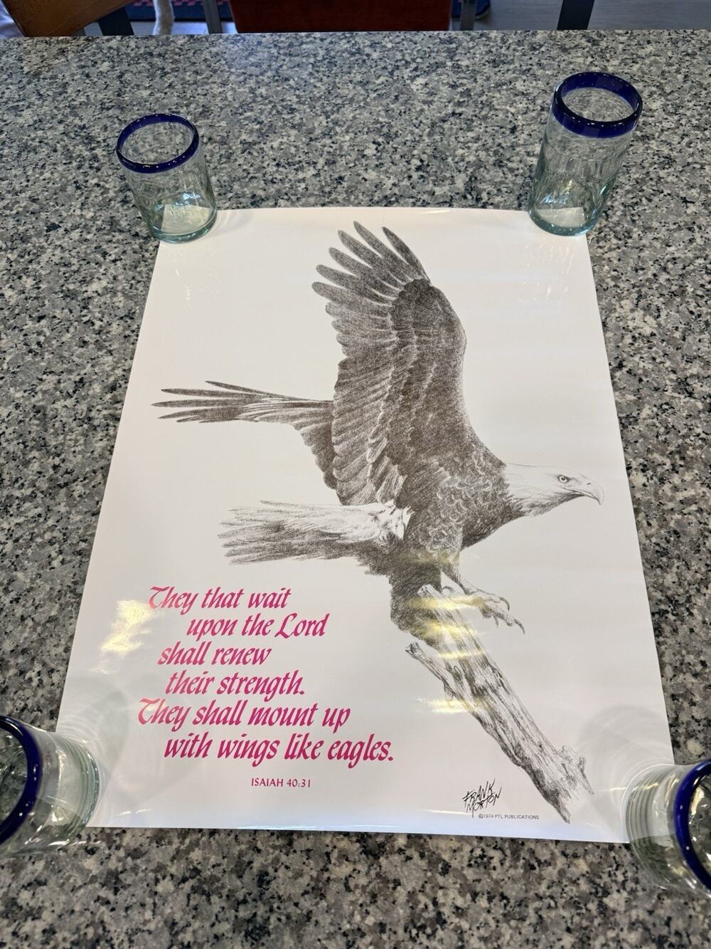 Vintage 1974 Frank Morton Eagle Poster Isaiah 40:31 PTL Publications 24”x18” 70s